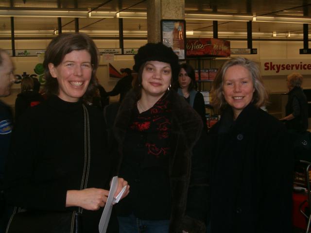 Susan O'Donnell, Teresa Ritter, Sylvia Barton at the Winnipeg airport before flying to Deer Lake First Nation.
