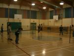 Playing badminton in the school gym
