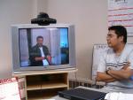 Helpdesk Tech Jamie Ray in Bearskin talks with Wesley McKay via videoconference 04 09 10